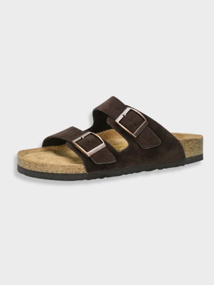 Buckle Slide Sandals with Cork Footbed