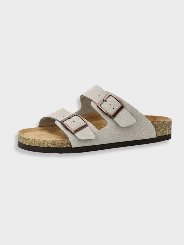 Buckle Slide Sandals with Cork Footbed