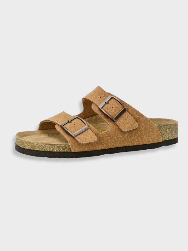 Buckle Slide Sandals with Cork Footbed