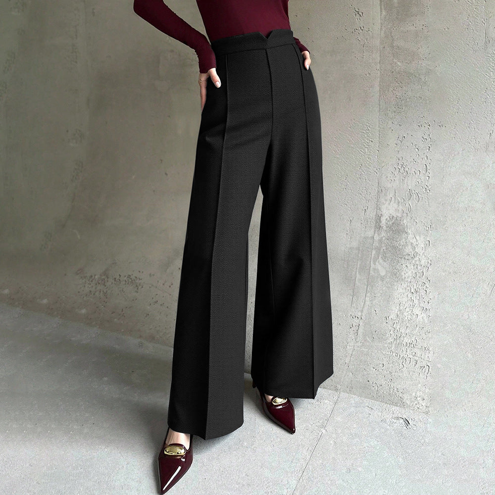 Pantalon large taille haute pour femme avec ceinture en V