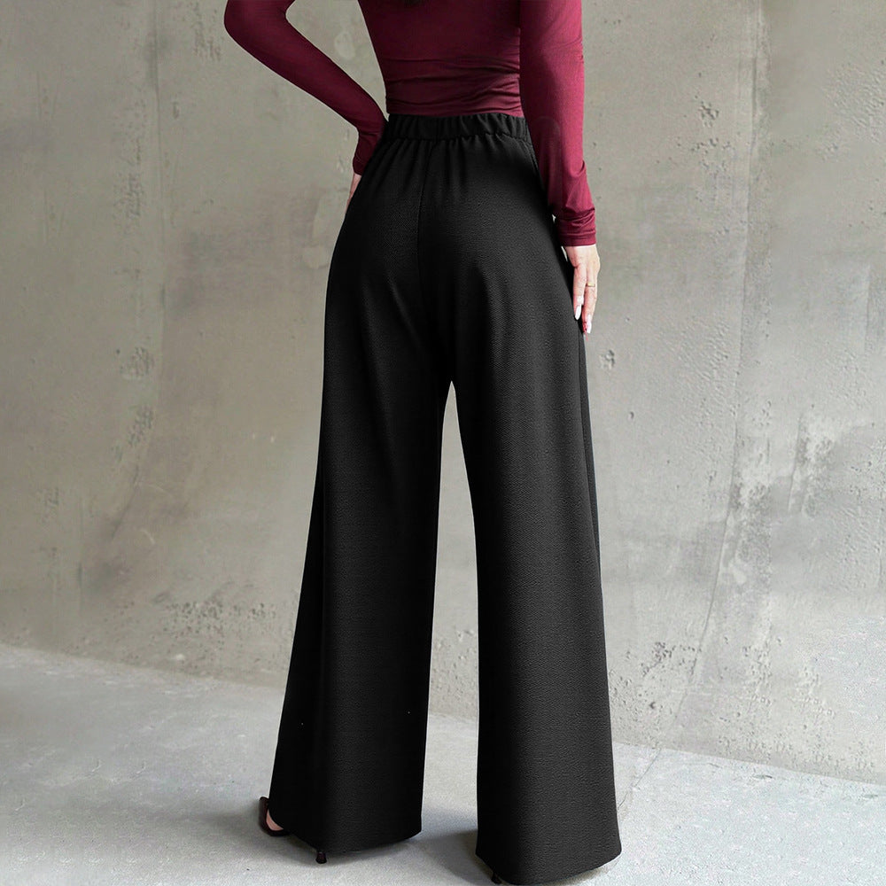 Pantalon large taille haute pour femme avec ceinture en V