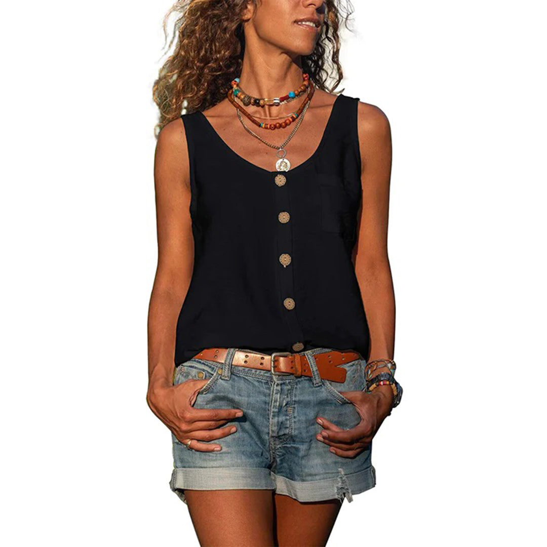 Women's Cotton Blend Button Front Vest Top