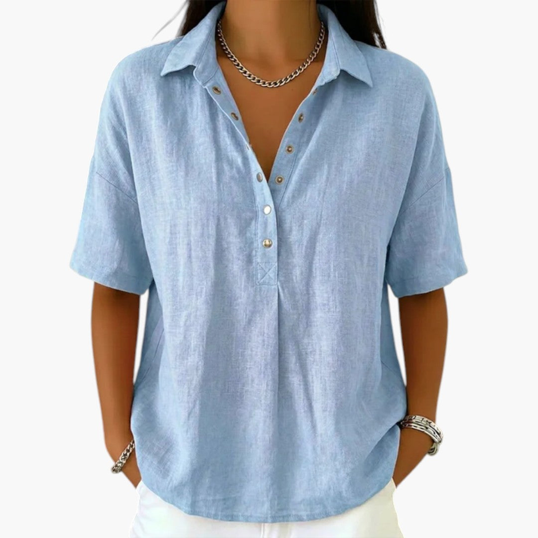 Collared Blouse with Button Placket