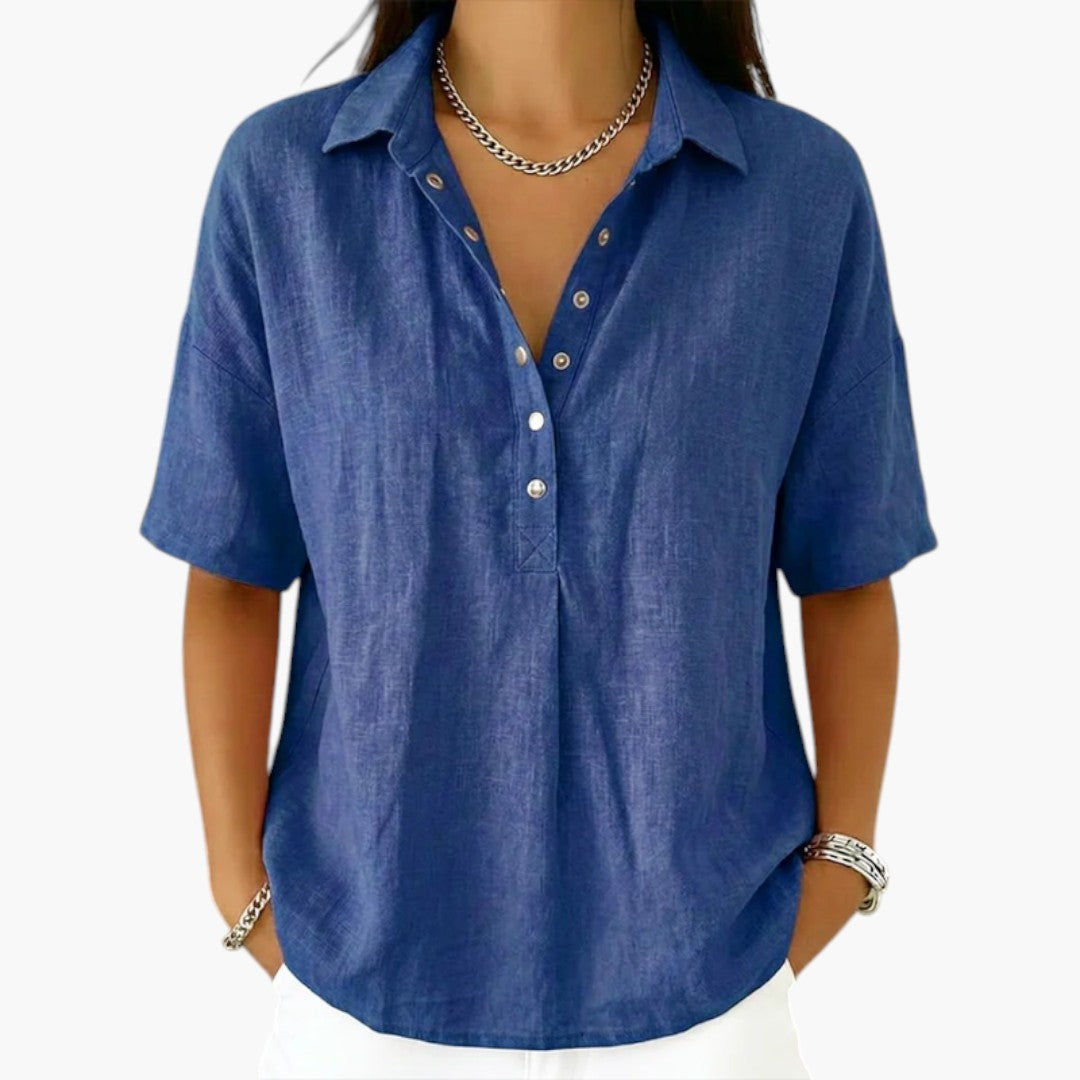 Collared Blouse with Button Placket