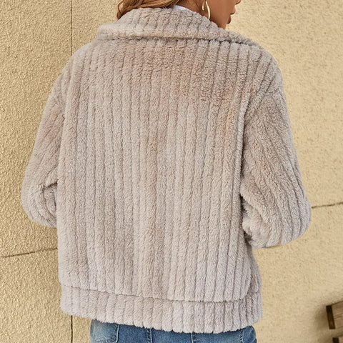 Women's Borg Fleece Zip Jacket | Wide Lapel Collar