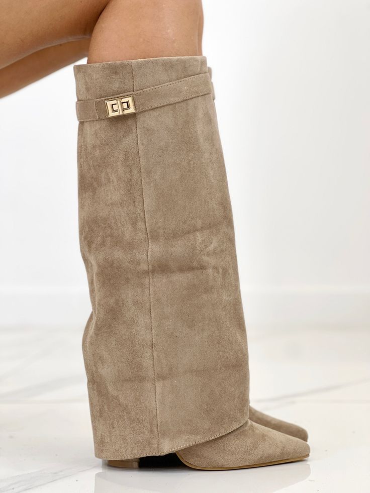 Bottes compensées montantes jusqu’au genou pour femme, aspect daim
