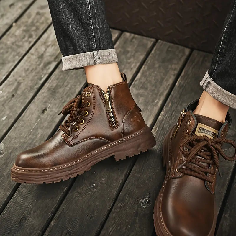 Men’s Lace-Up Ankle Boots with Side Zip