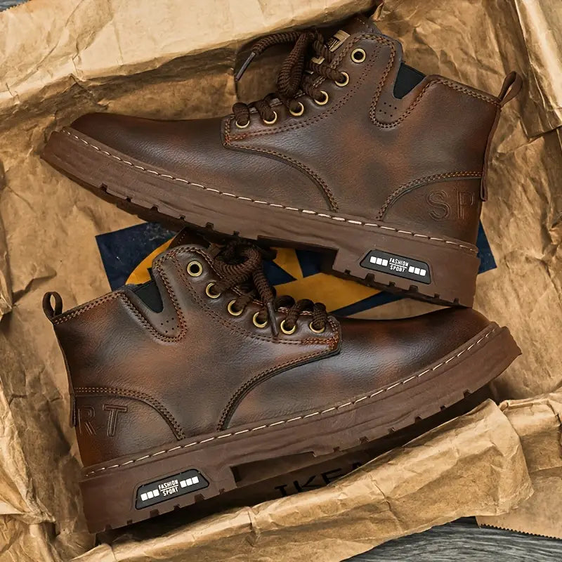 Men’s Lace-Up Ankle Boots with Side Zip