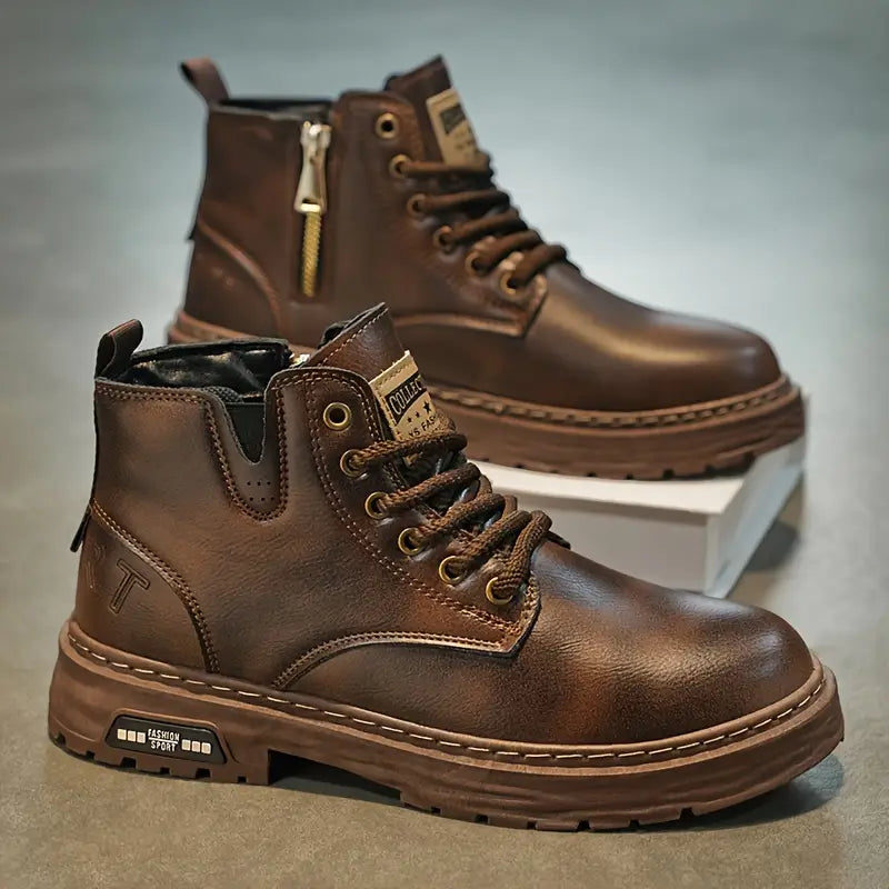 Men’s Lace-Up Ankle Boots with Side Zip