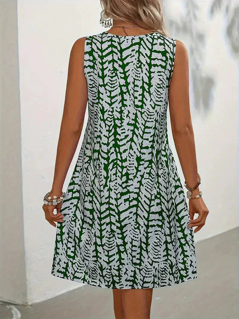 Printed Mini Dress with Keyhole Neckline