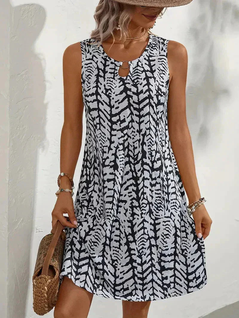 Printed Mini Dress with Keyhole Neckline
