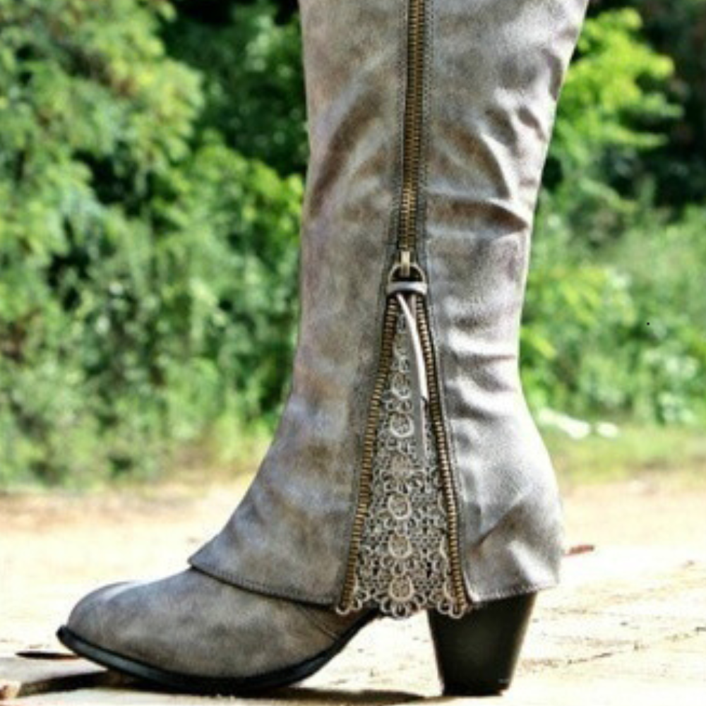 Bottes hautes pour femme à détail de fermeture éclair en dentelle
