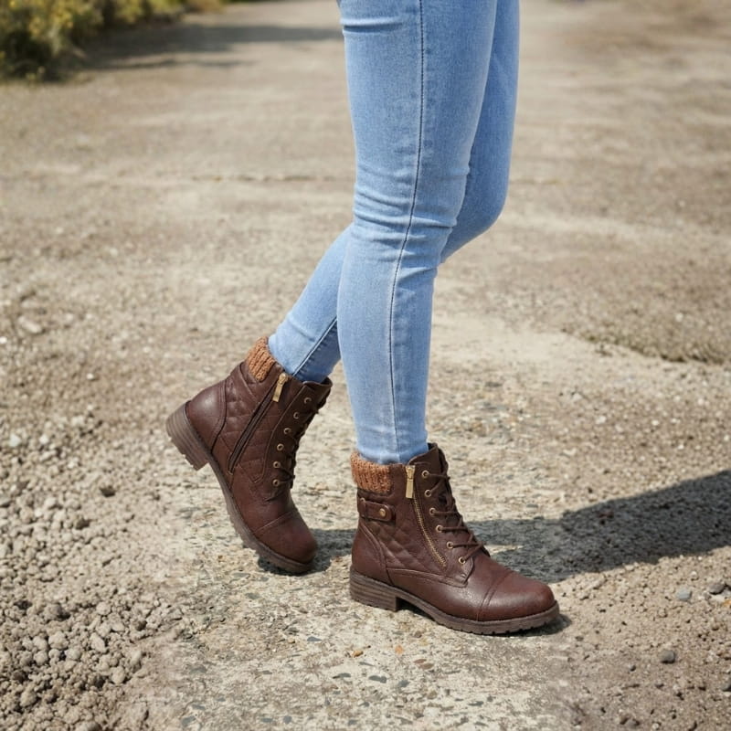 Bottines montantes à lacets pour femmes avec revers tricoté