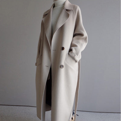 Women's Wool Blend Coat | Double Breasted Long Coat