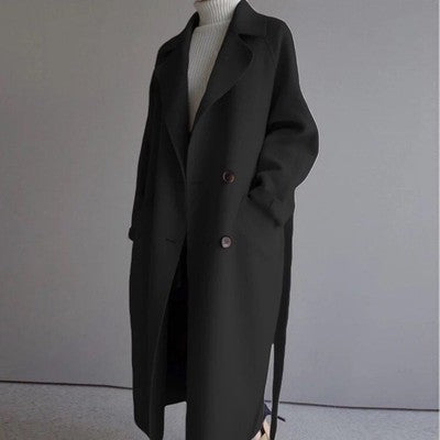 Women's Wool Blend Coat | Double Breasted Long Coat