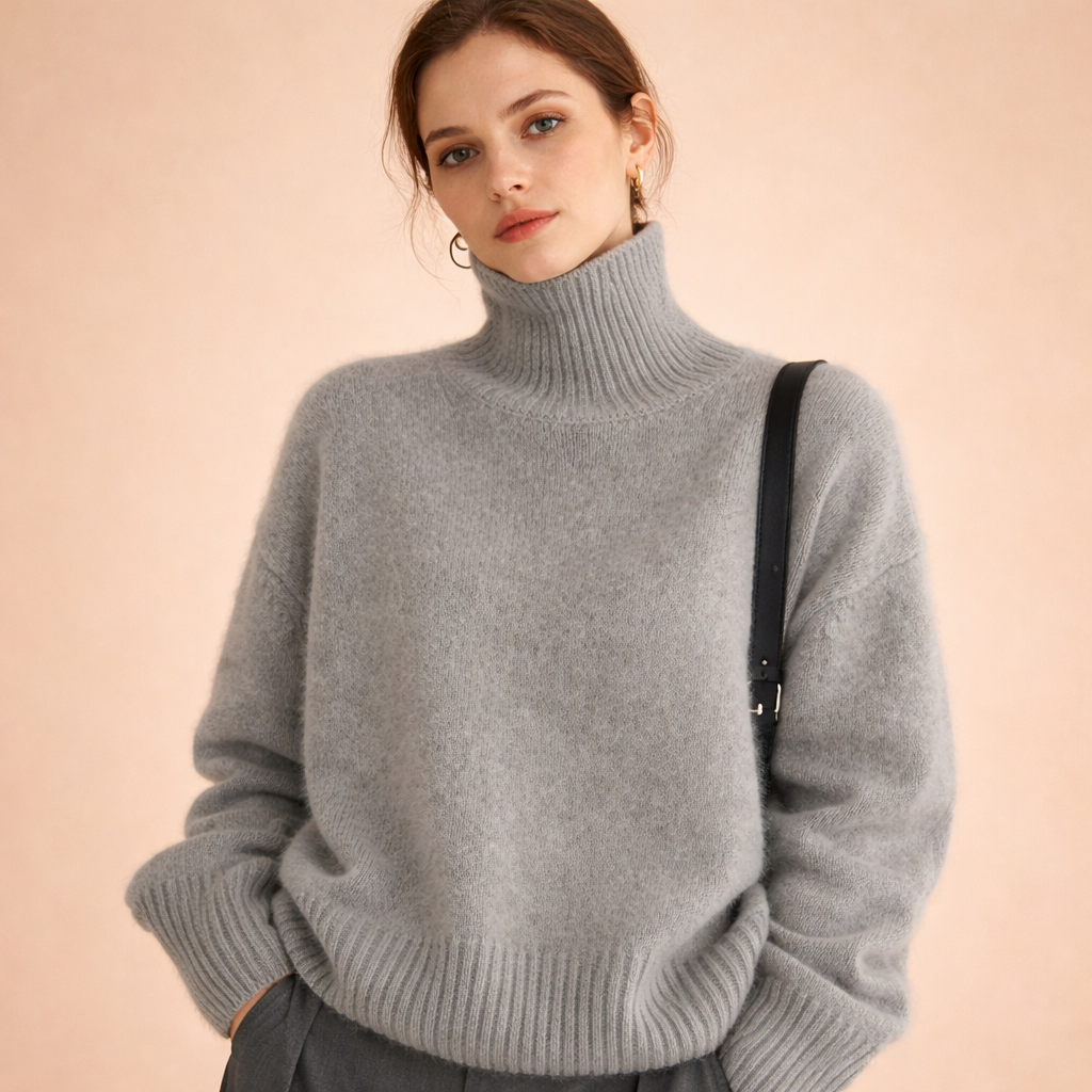 Damski dzianinowy sweter z golfem | Swobodny sweter zimowy