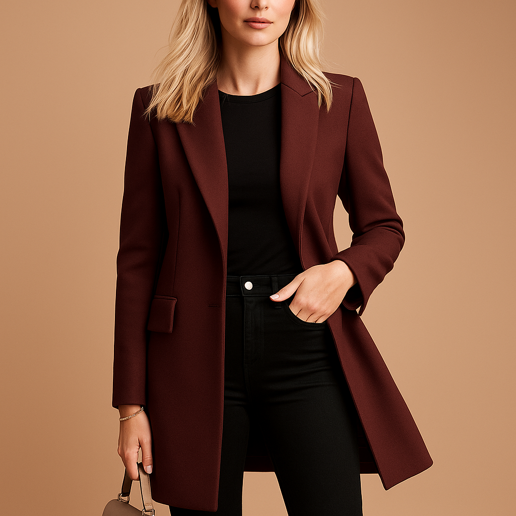 Women’s Longline Tailored Blazer with Lapel Collar