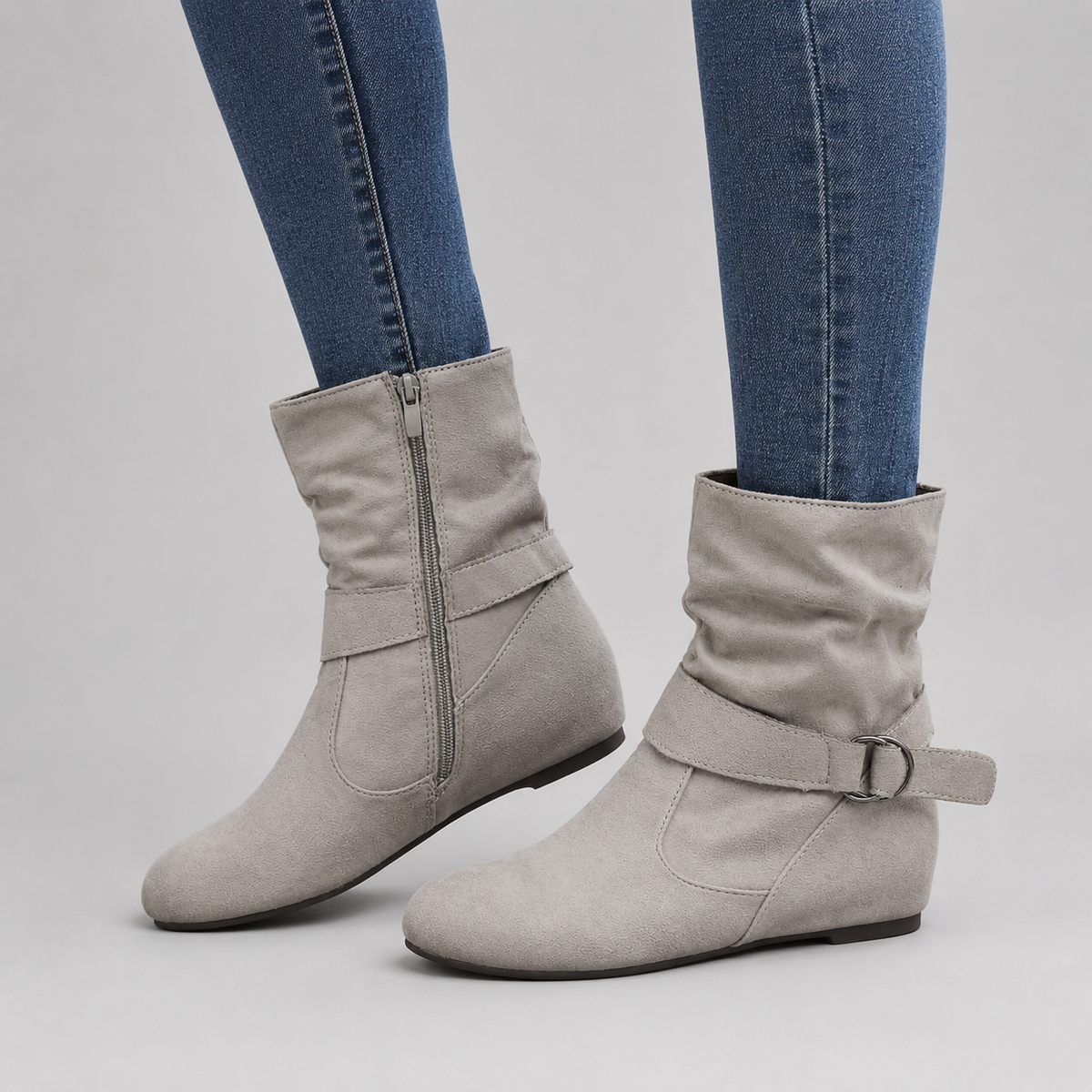 Women's Slouch Ankle Boots | Side Zip Wedge Heel