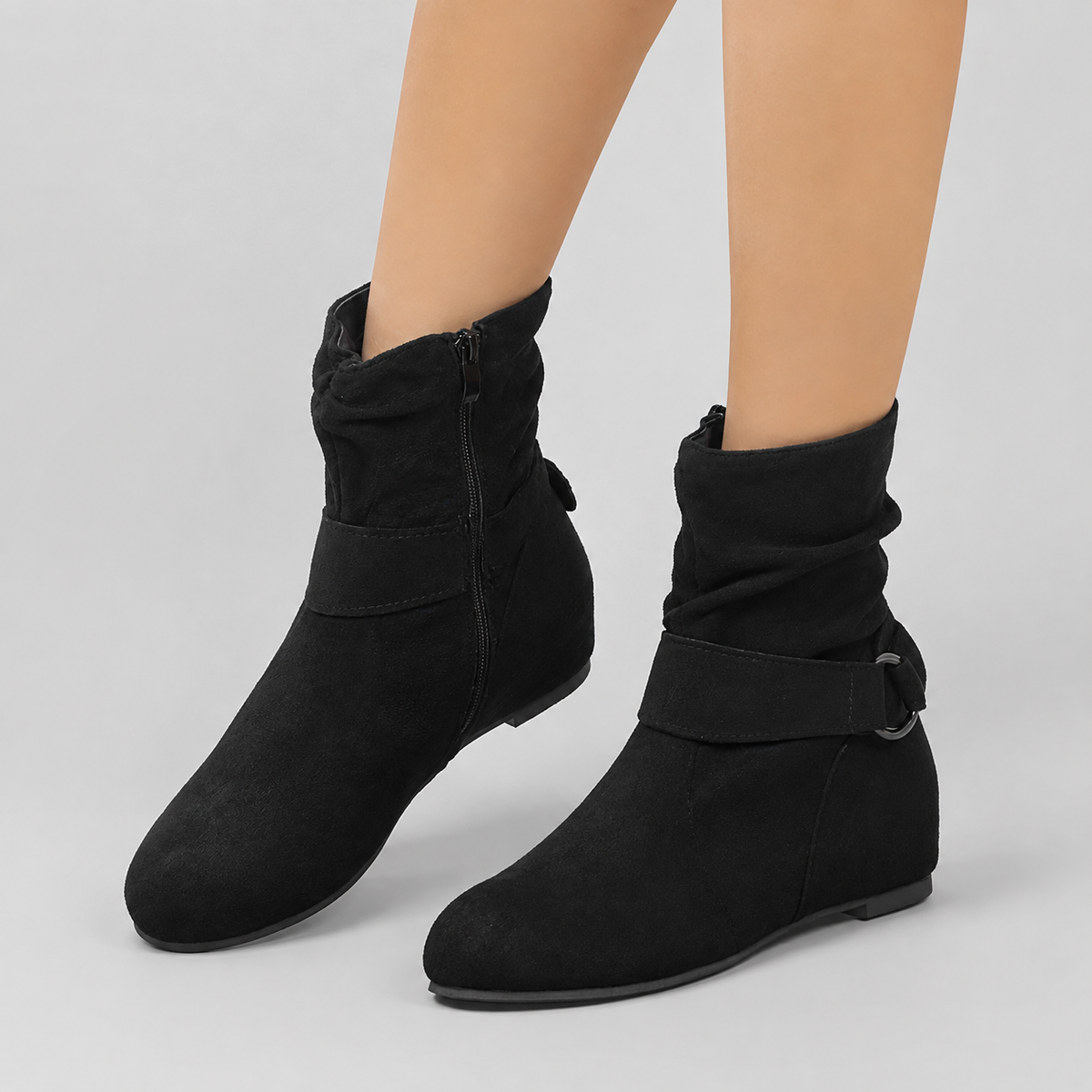 Women's Slouch Ankle Boots | Side Zip Wedge Heel