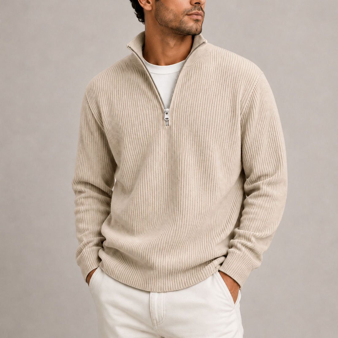 Men's Ribbed Quarter-Zip Jumper