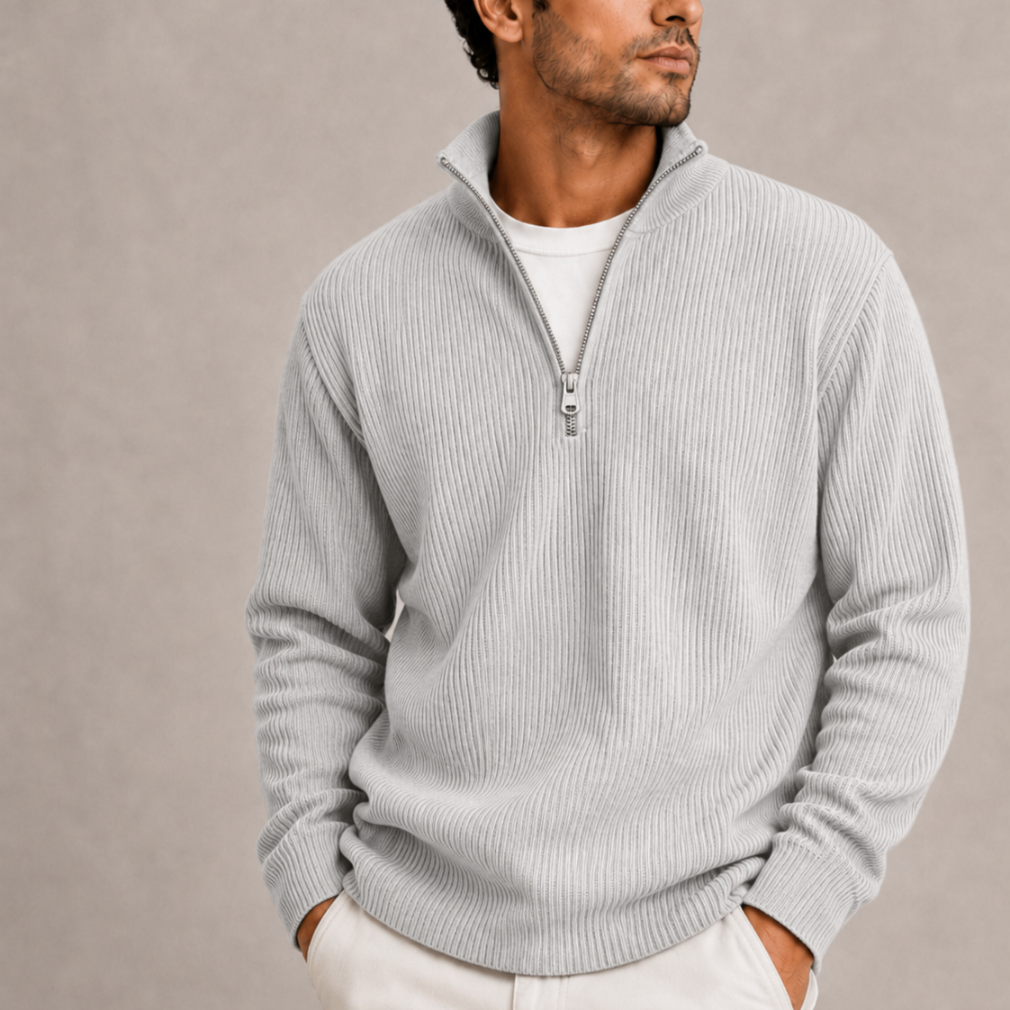 Men's Ribbed Quarter-Zip Jumper