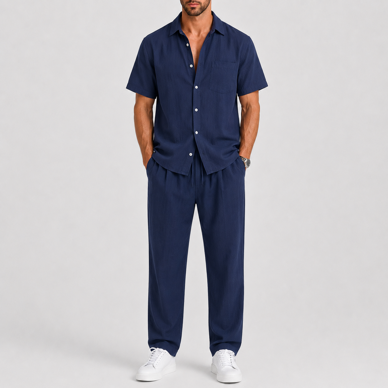 Men's Relaxed Fit Short Sleeve Shirt & Drawstring Trouser Co-Ord Set