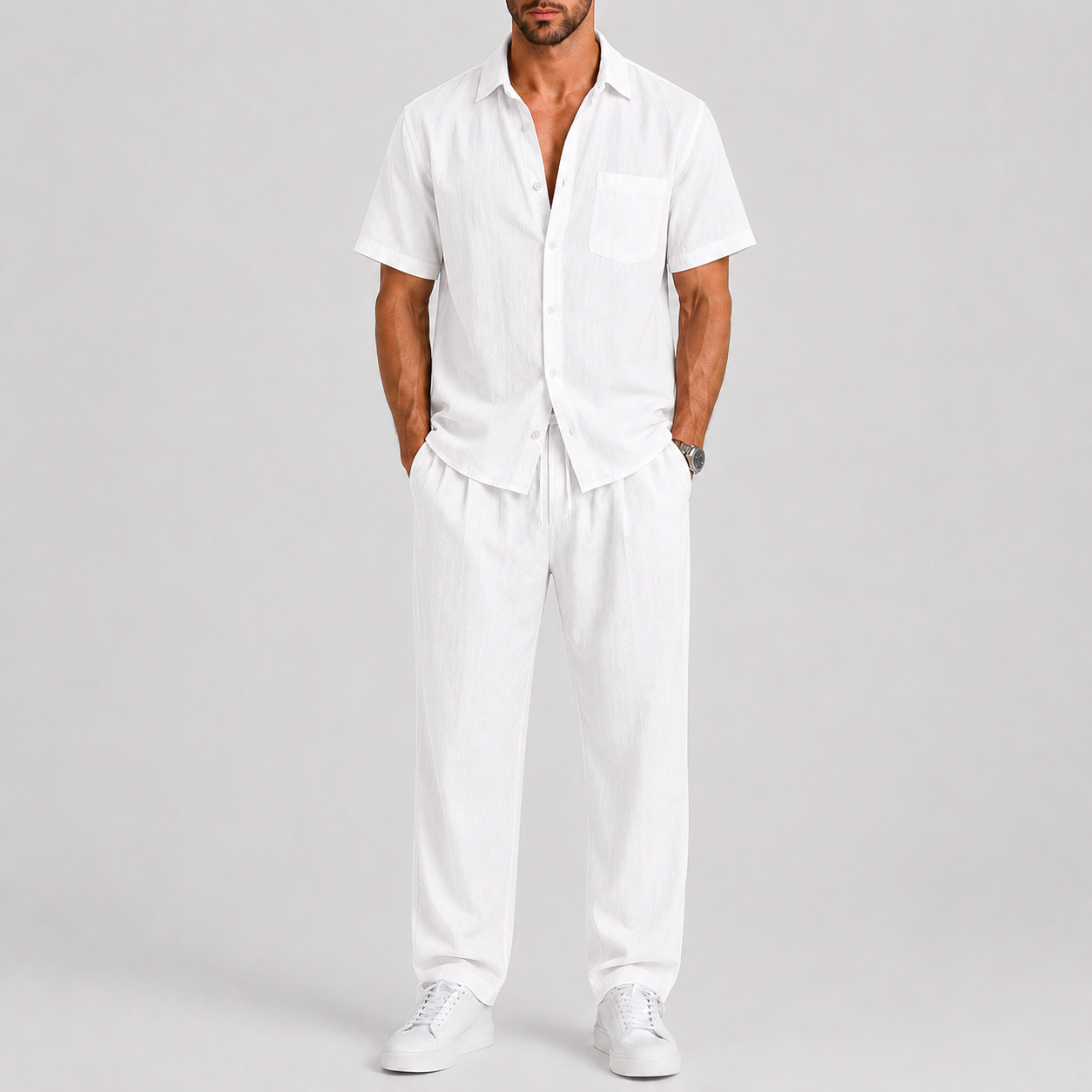 Men's Relaxed Fit Short Sleeve Shirt & Drawstring Trouser Co-Ord Set