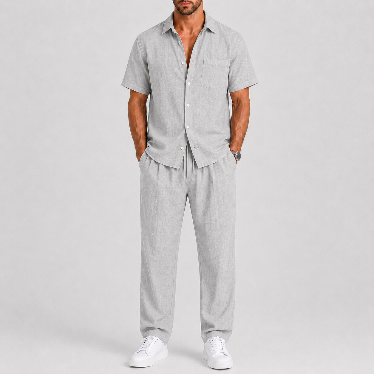 Men's Relaxed Fit Short Sleeve Shirt & Drawstring Trouser Co-Ord Set