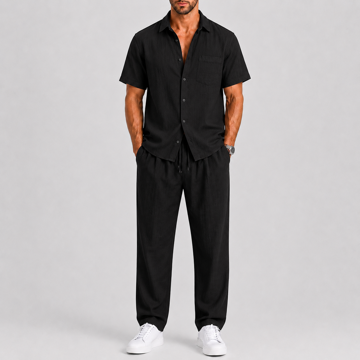 Men's Relaxed Fit Short Sleeve Shirt & Drawstring Trouser Co-Ord Set