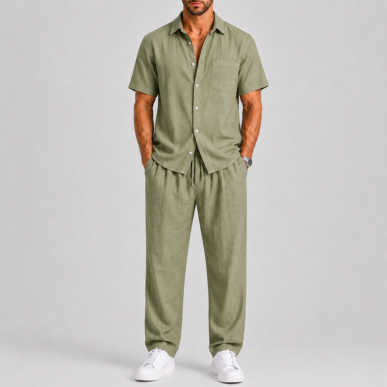 Men's Relaxed Fit Short Sleeve Shirt & Drawstring Trouser Co-Ord Set