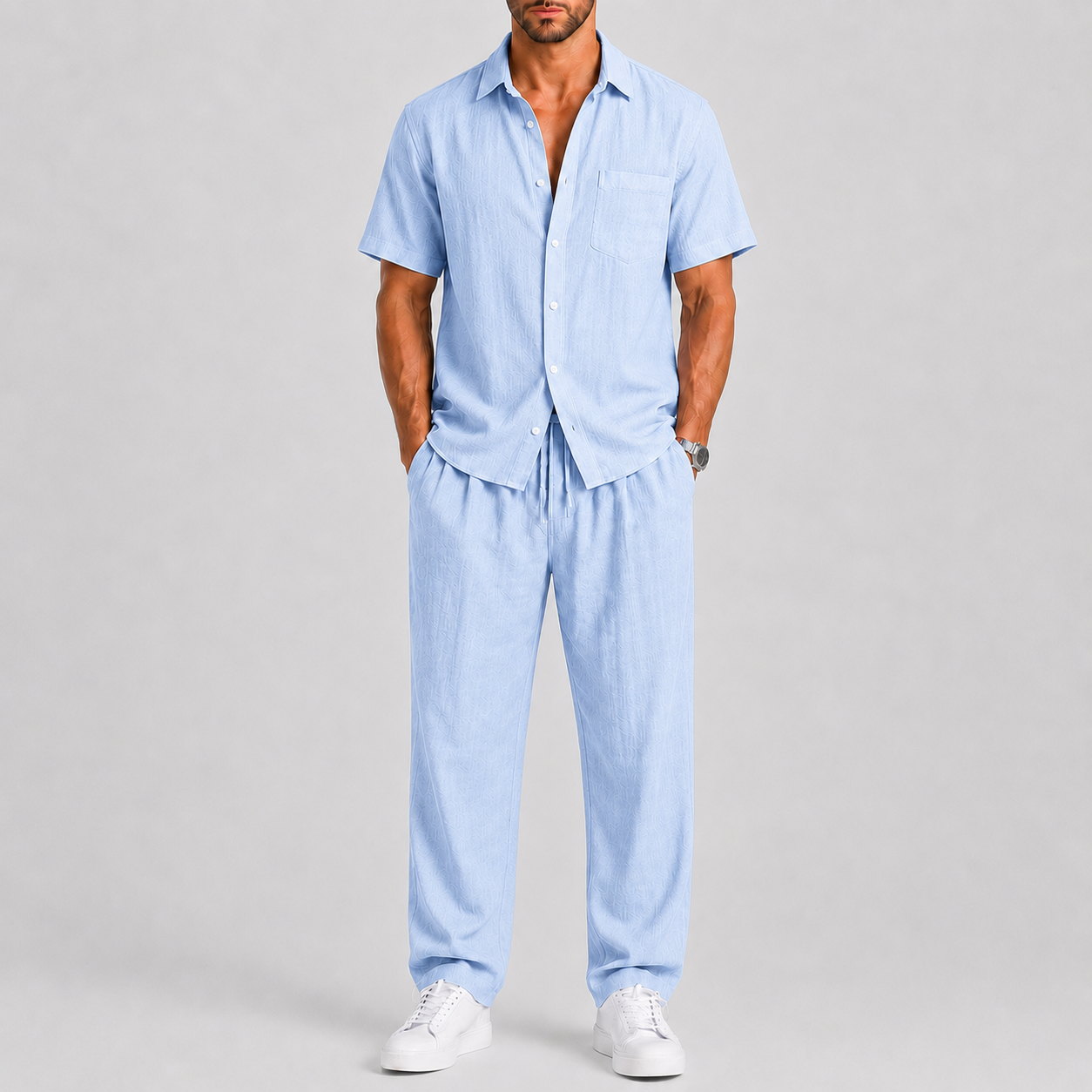 Men's Relaxed Fit Short Sleeve Shirt & Drawstring Trouser Co-Ord Set