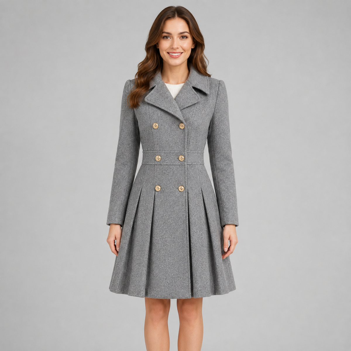 Women's Double Breasted Winter Coat with Flared Skirt
