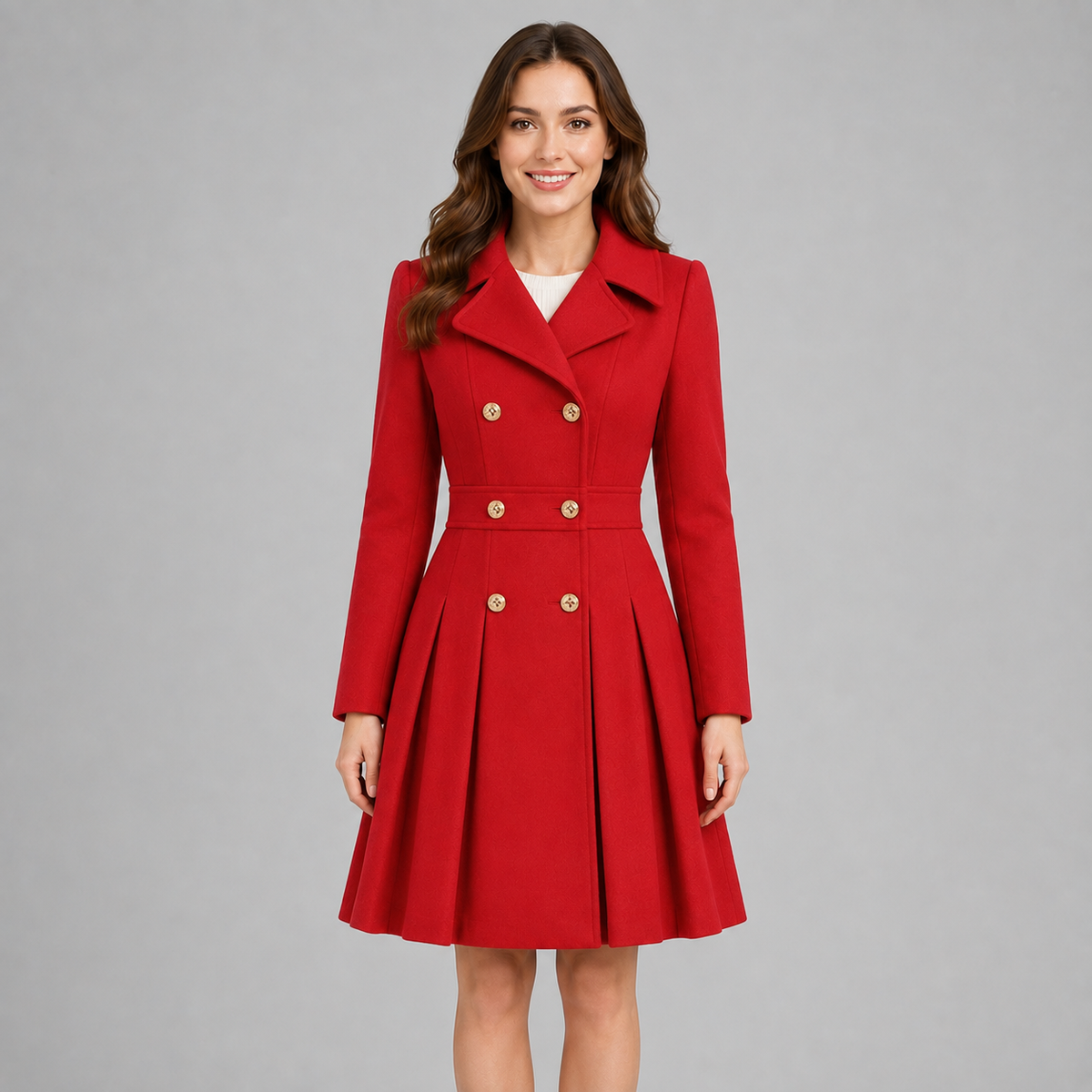 Women's Double Breasted Winter Coat with Flared Skirt