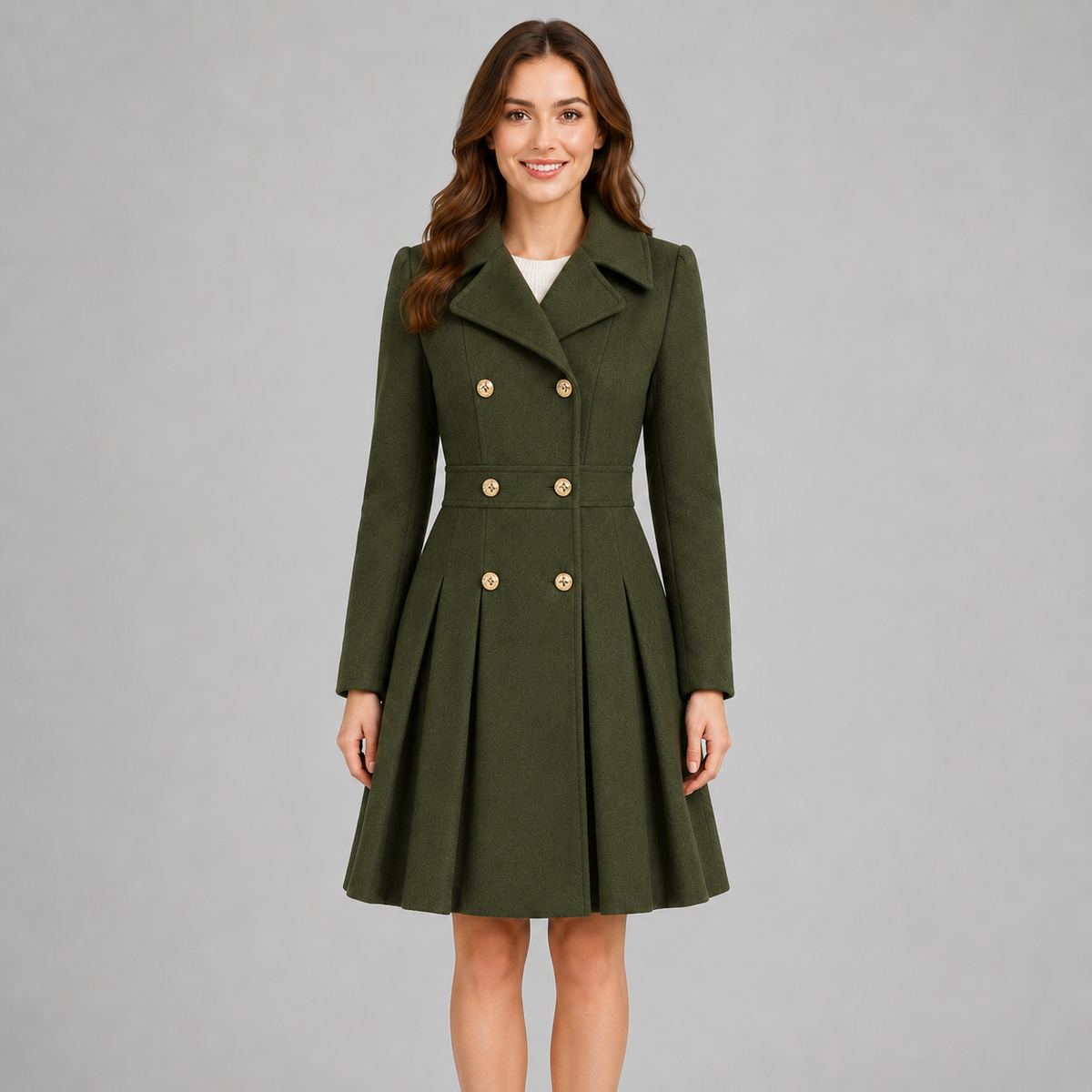 Women's Double Breasted Winter Coat with Flared Skirt