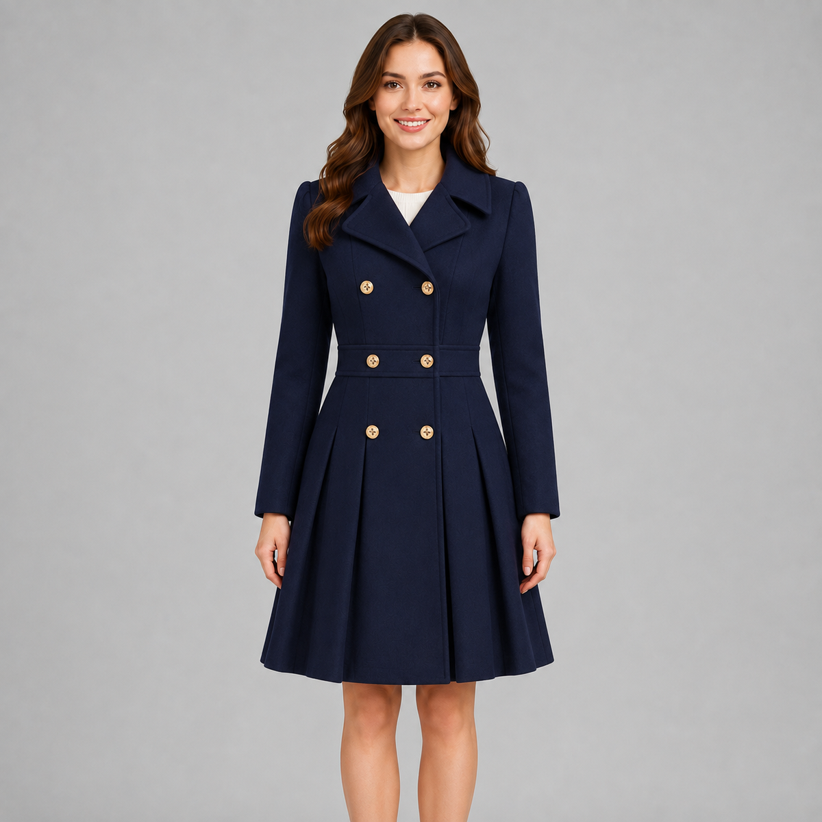 Women's Double Breasted Winter Coat with Flared Skirt