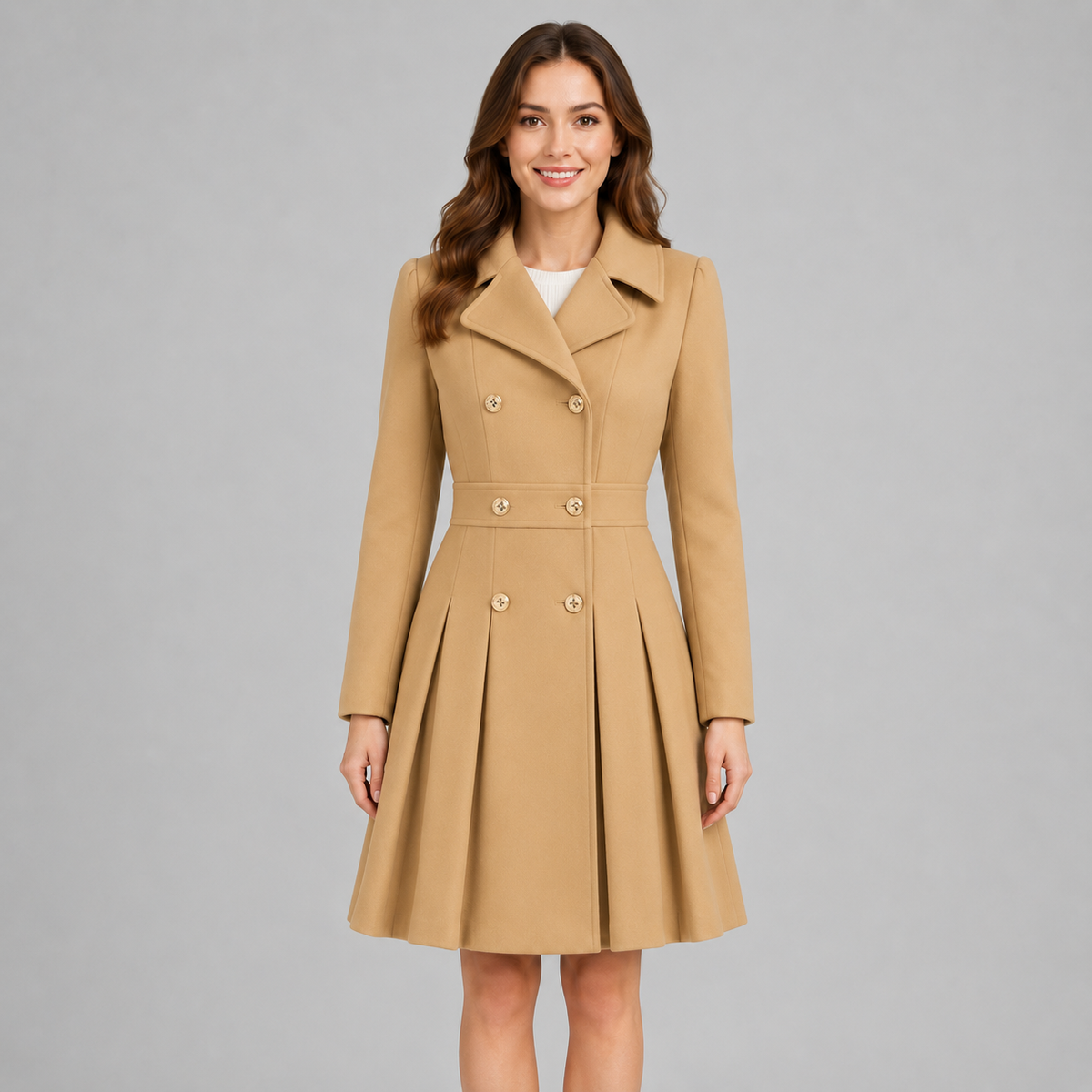 Women's Double Breasted Winter Coat with Flared Skirt