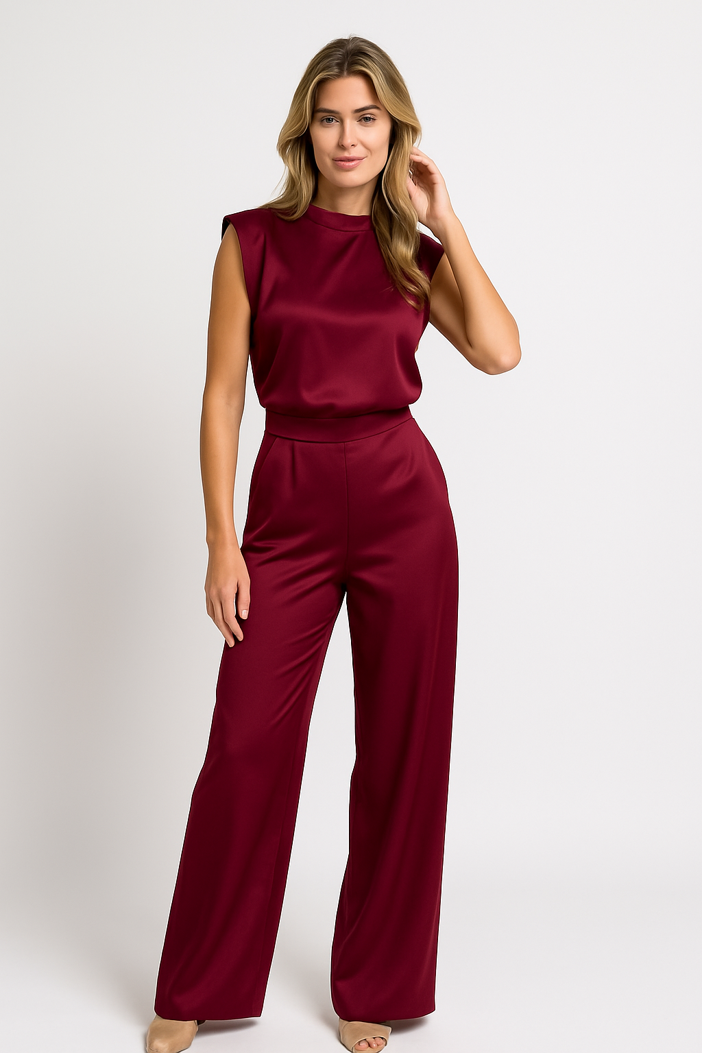 Sleeveless Wide Leg Jumpsuit with Mock Neck
