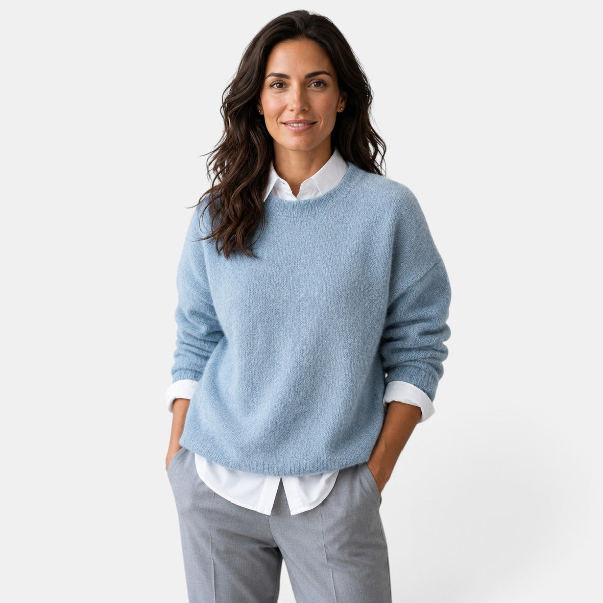 Pull décontracté en maille douce à col rond pour femme