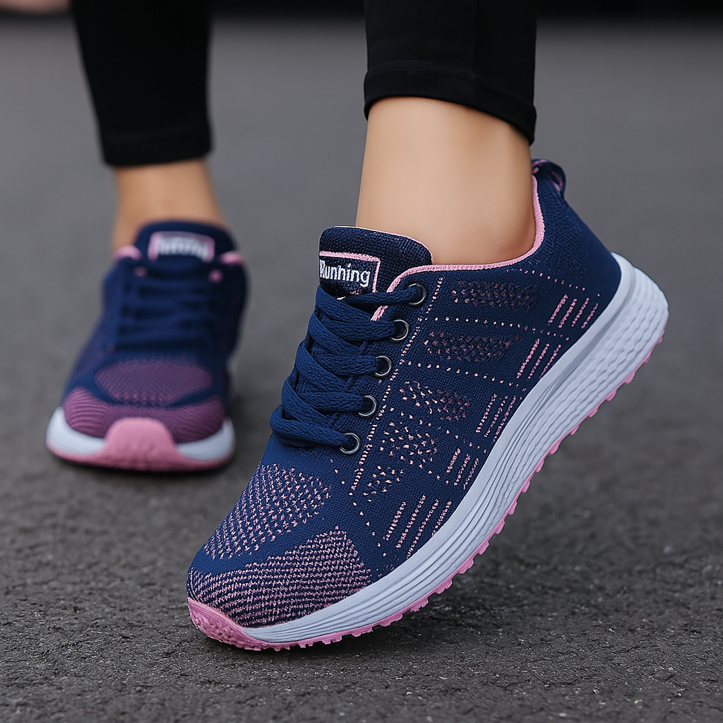 Mesh Running Trainers with Neon Lace Detail