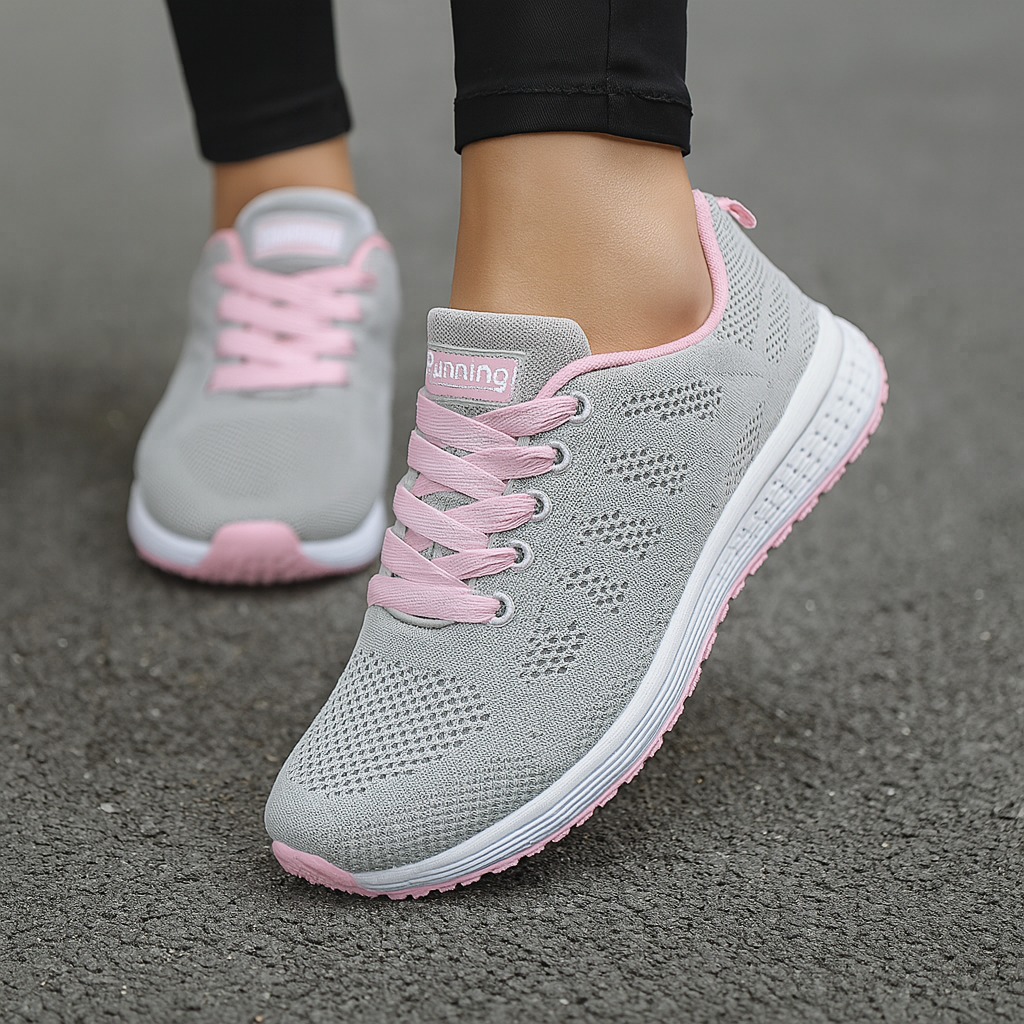 Mesh Running Trainers with Neon Lace Detail