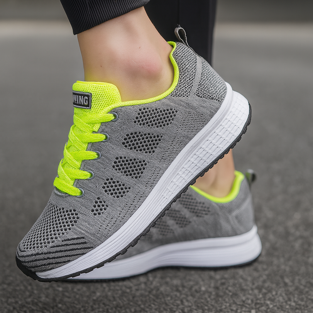 Mesh Running Trainers with Neon Lace Detail