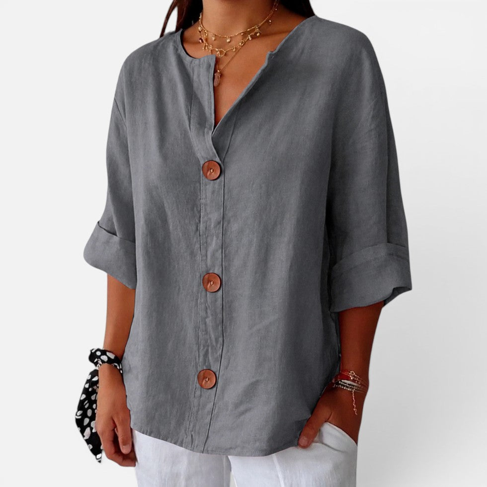 Blouse en lin boutonnée sur le devant pour femmes | Coupe décontractée