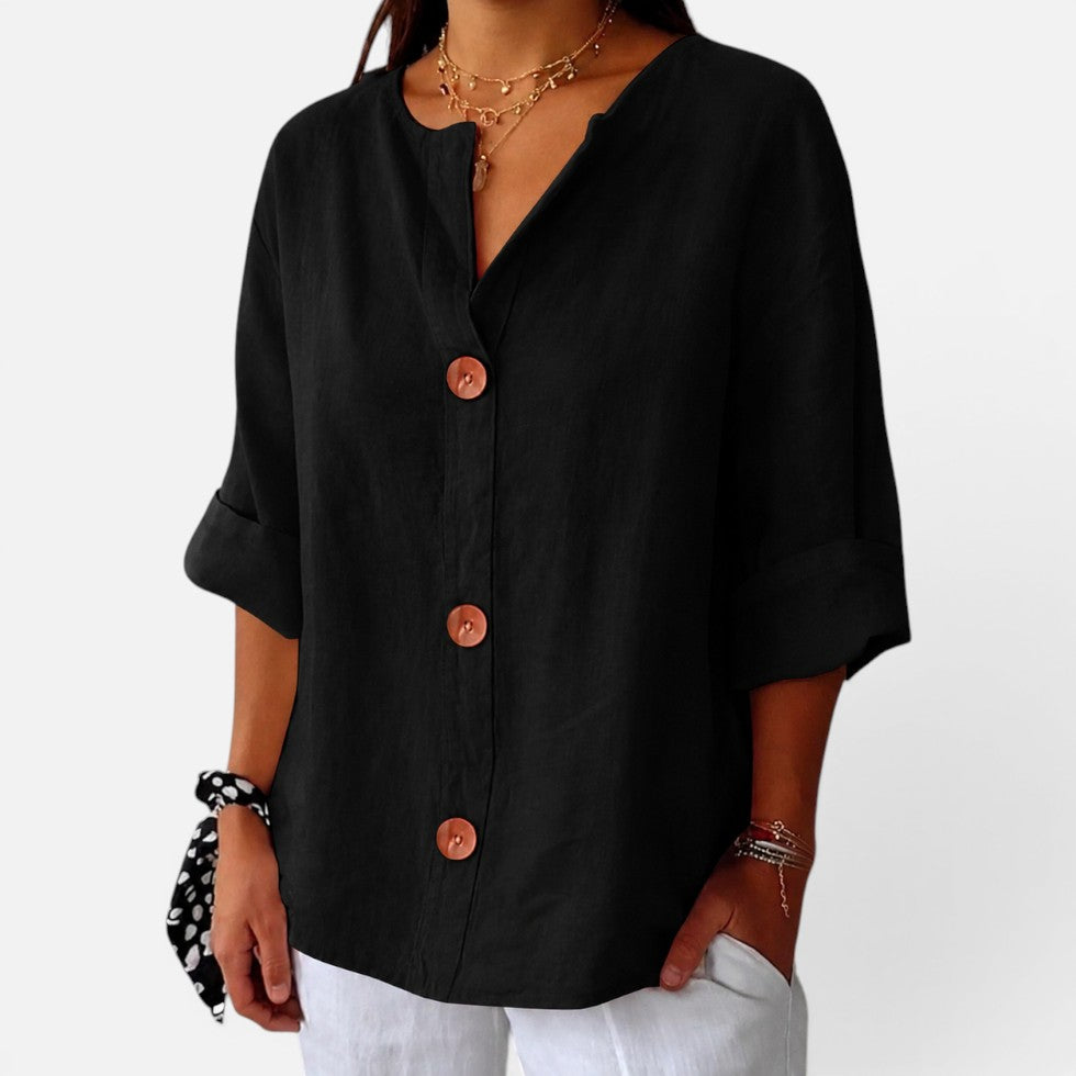 Blouse en lin boutonnée sur le devant pour femmes | Coupe décontractée