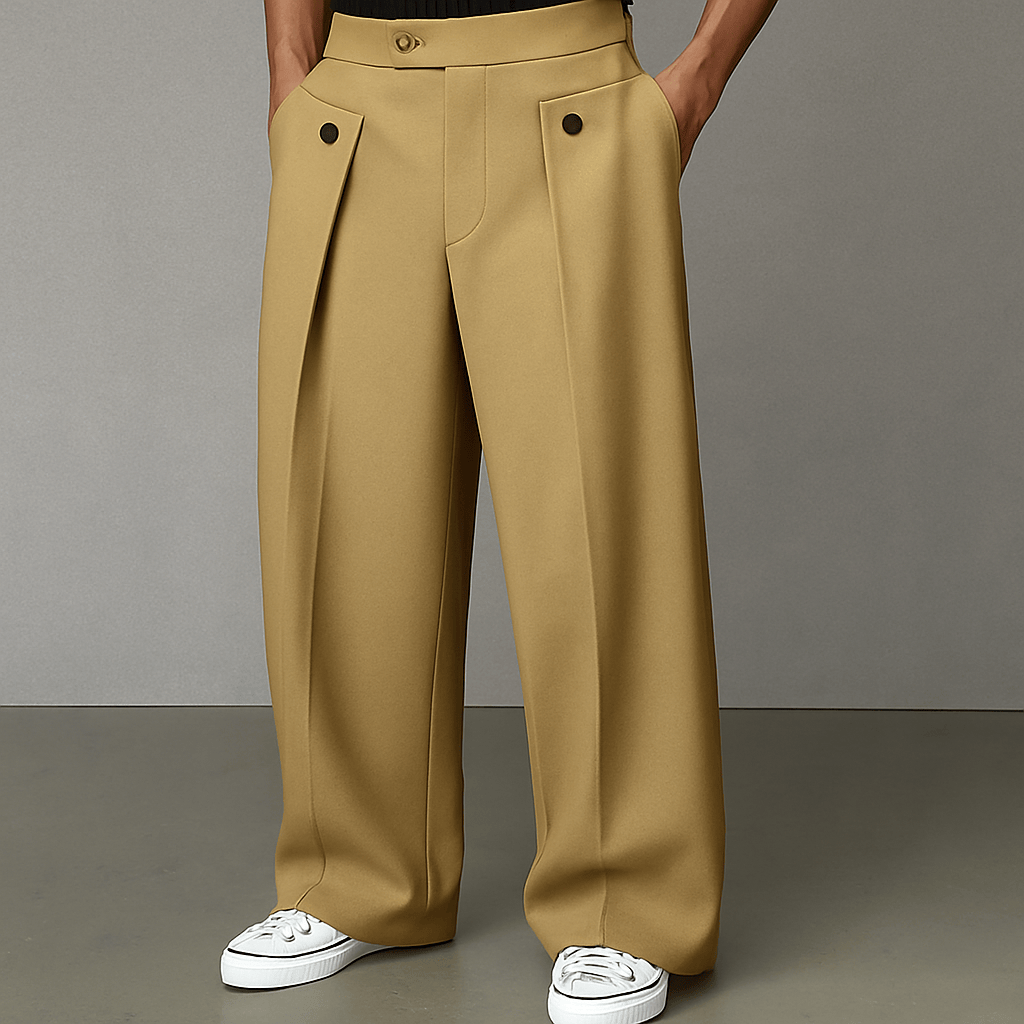 Pantalon élégant à jambes larges et plis pour homme
