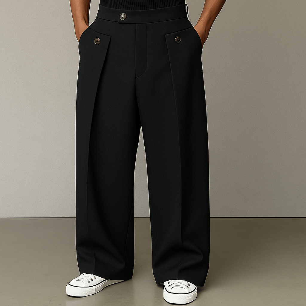 Pantalon élégant à jambes larges et plis pour homme