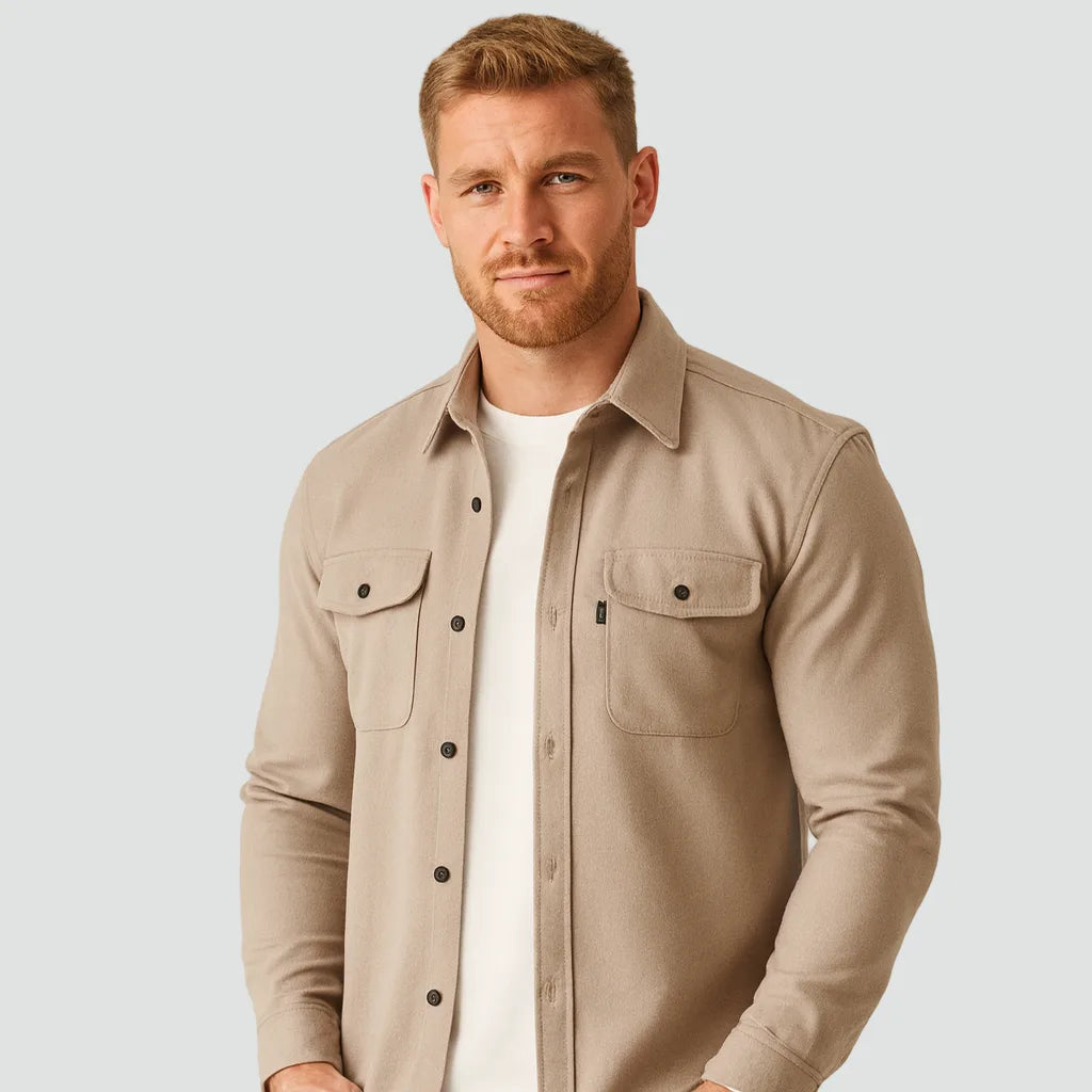 Men's Casual Overshirt | Button-Up Shirt Jacket with Chest Pockets