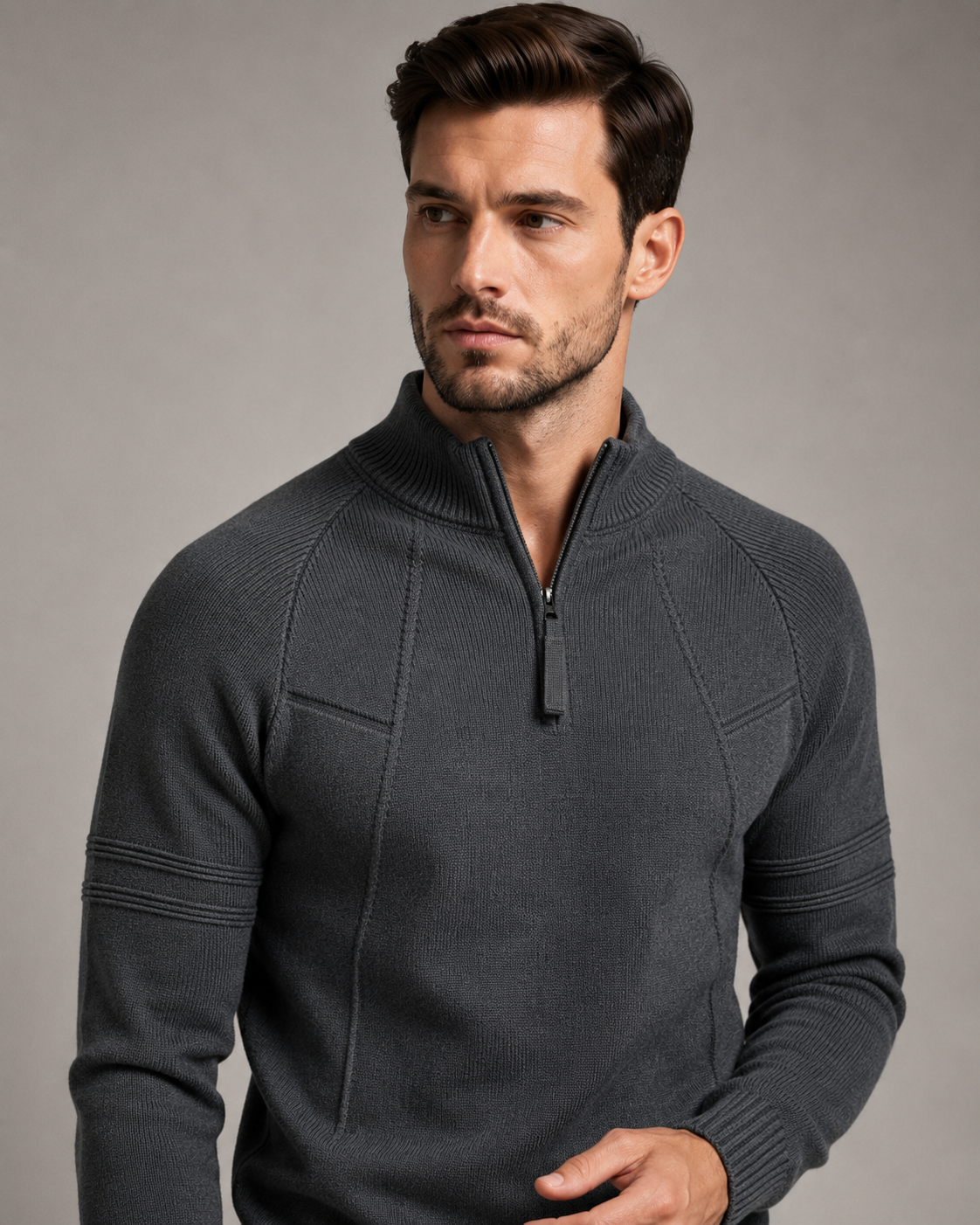 Men's Half-Zip Knit Jumper with Ribbed Hem
