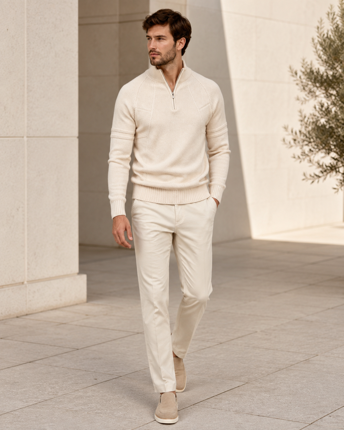 Men's Half-Zip Knit Jumper with Ribbed Hem