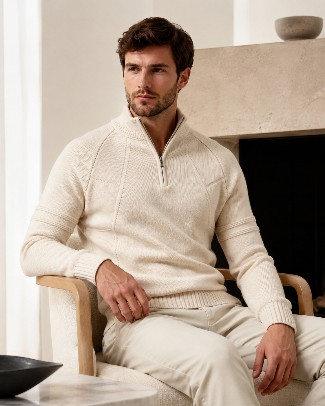 Men's Half-Zip Knit Jumper with Ribbed Hem