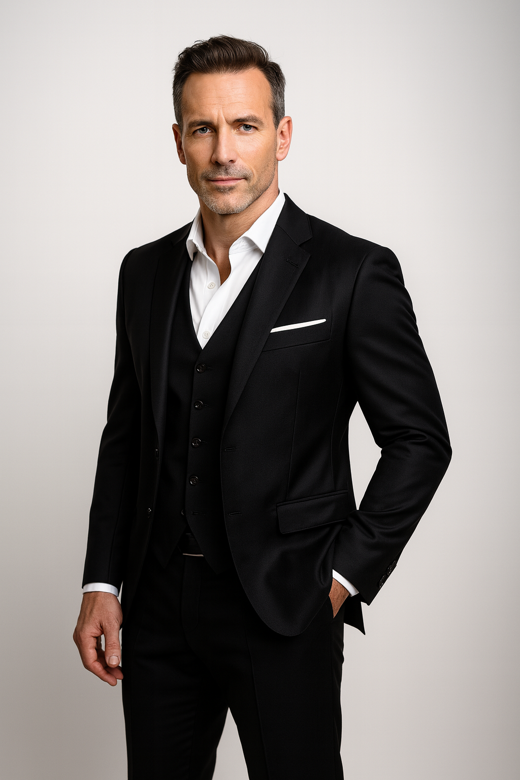 Three-Piece Slim Fit Suit with Waistcoat